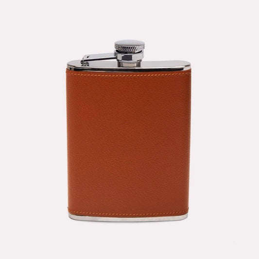 Capra Leather Wrapped Hip Flask (6oz) - onlybrown