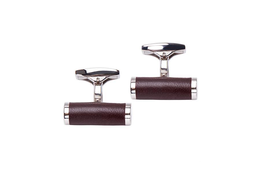T-Bar Leather Cufflinks - Chestnut - onlybrown