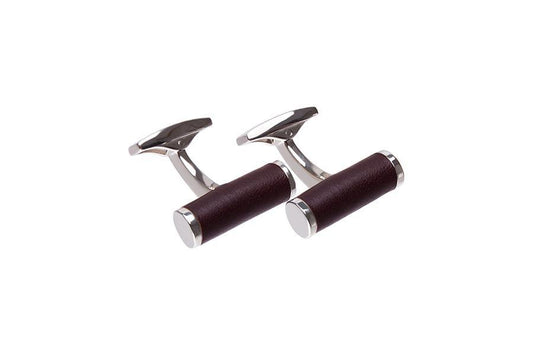 T-Bar Leather Cufflinks - Chestnut - onlybrown