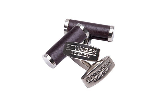 T-Bar Leather Cufflinks - Chestnut - onlybrown