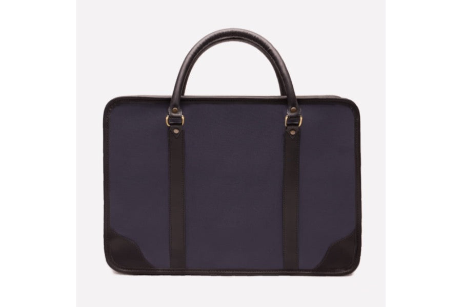 Putney Canvas Briefcase - Navy - onlybrown