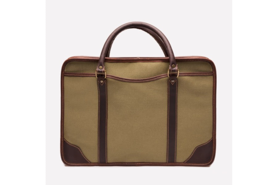 Putney Canvas Briefcase - Olive - onlybrown