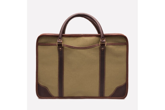 Putney Canvas Briefcase - Olive - onlybrown