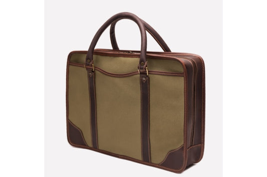 Putney Canvas Briefcase - Olive - onlybrown