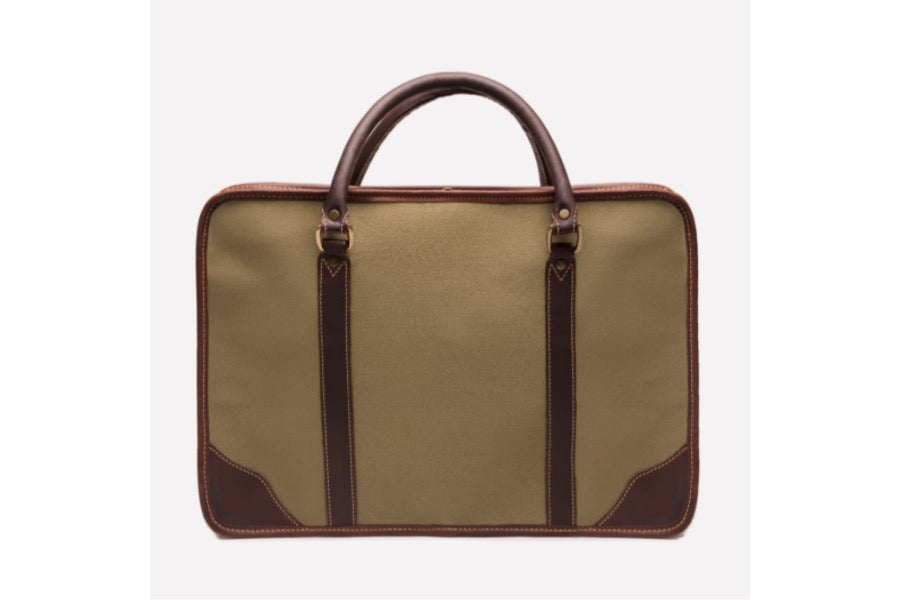 Putney Canvas Briefcase - Olive - onlybrown