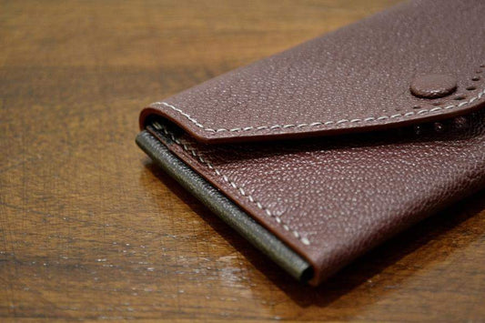 Buttoned Card Case - Bordeaux Chèvre - onlybrown